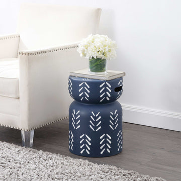 Zorgnar 18" Modern Bohemian Arrow Pattern Drum Indoor/Outdoor Garden Stool - JONATHAN Y
